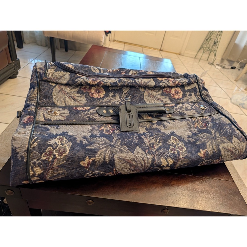 Vintage Jaguar Luggage Floral Tapestry Garment Bag with Hanging Hook Shoe Sleeve